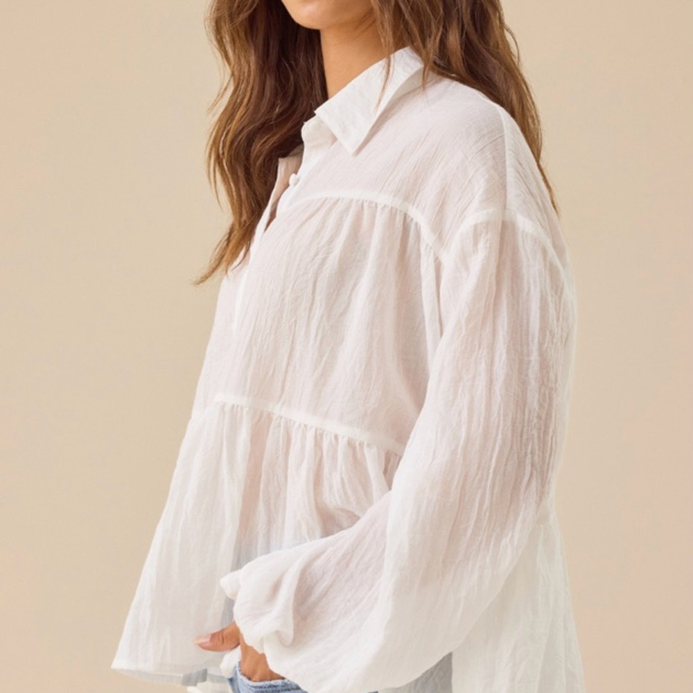 NWT ALTARD STATE RENEE FLOWY BABY DOLL WHITE TOP XS